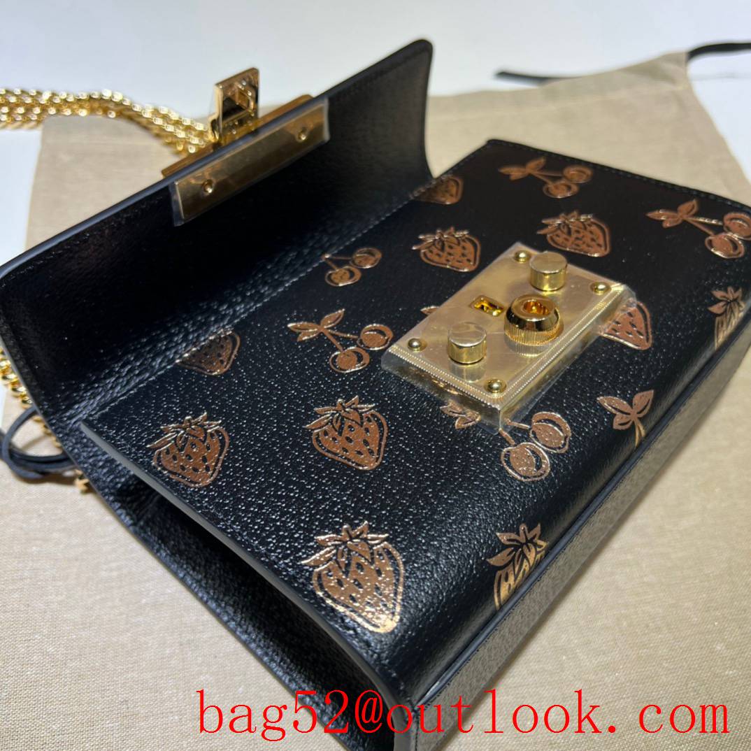 Gucci black Padlock berry print small shoulder chain bag