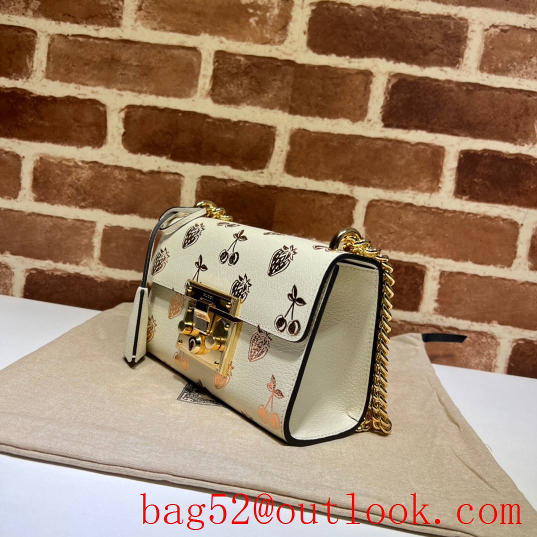 Gucci cream Padlock wigh gold berry print small shoulder bag