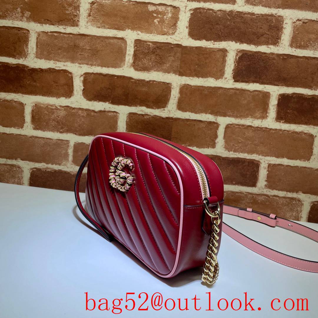 Gucci GG Marmont quilted small red gold chain women bag