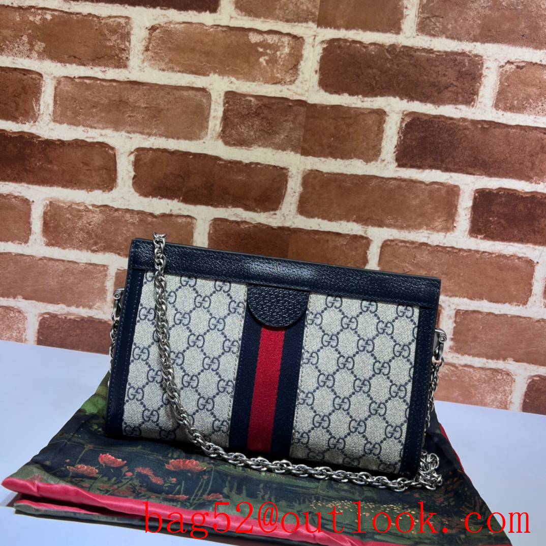 Gucci Ophidia GG Small Shoulder navy blue sliver chain Bag