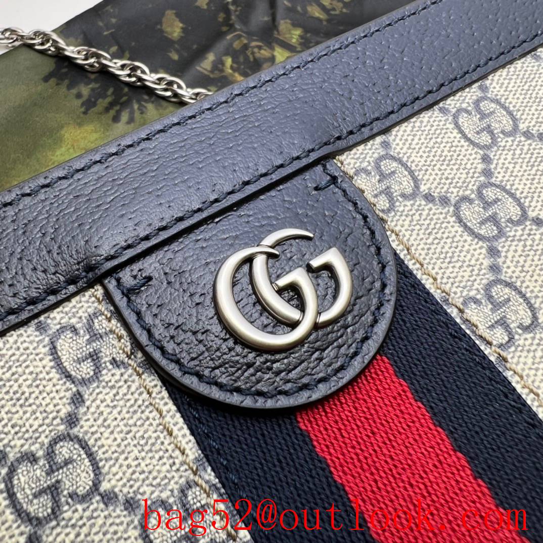 Gucci Ophidia GG Small Shoulder navy blue sliver chain Bag