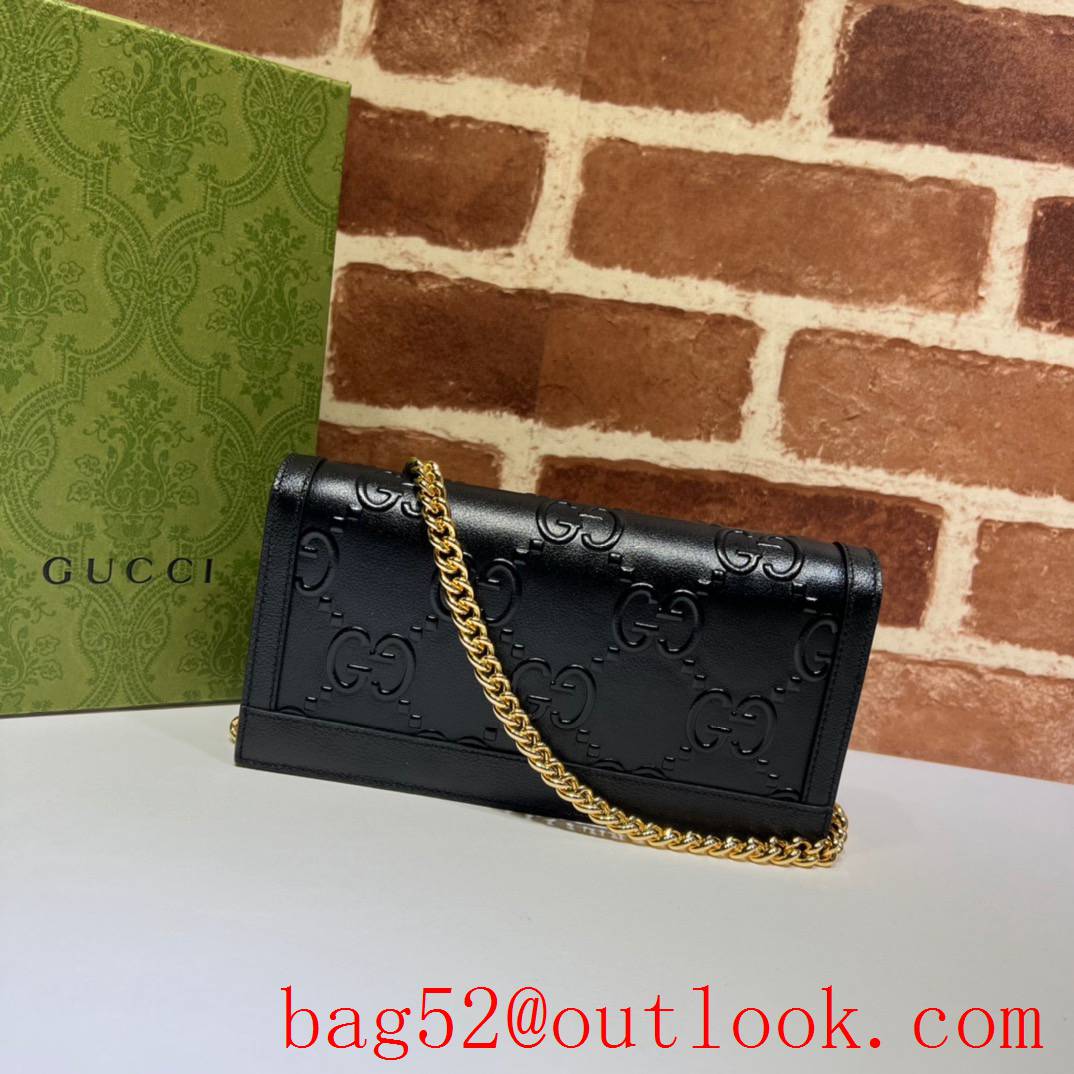 Gucci black double G small metal logo snap button gold chain bag