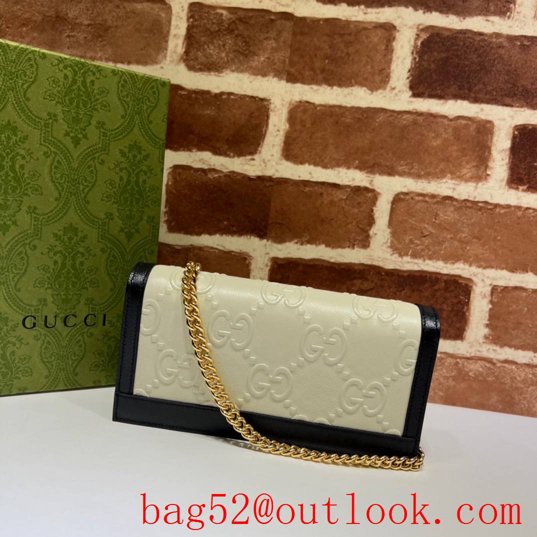 Gucci white with dark blue double G small metal logo snap button gold chain bag