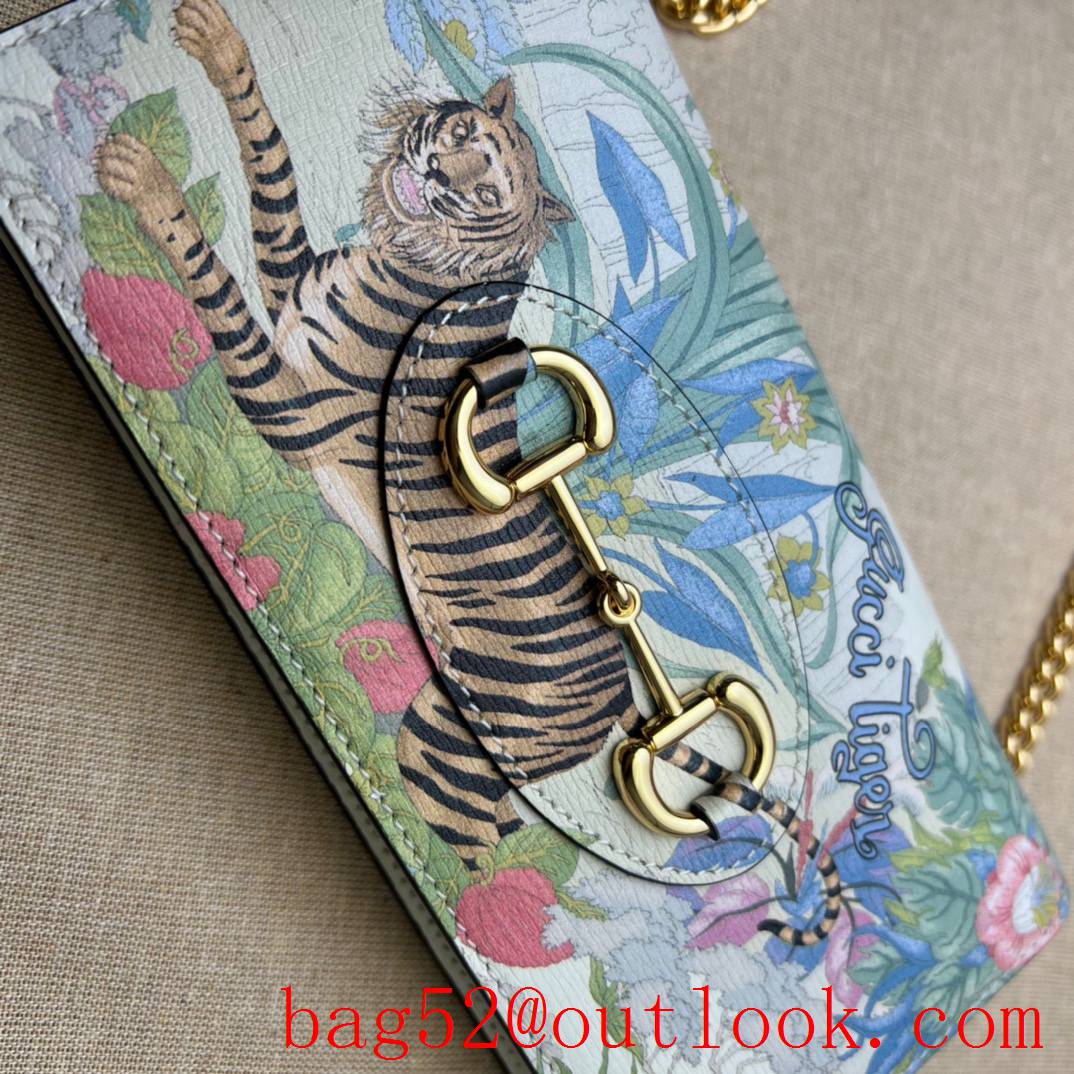 Gucci Horsebit 1955 gold Chain with tiger and flower print shoulder bag Wallet