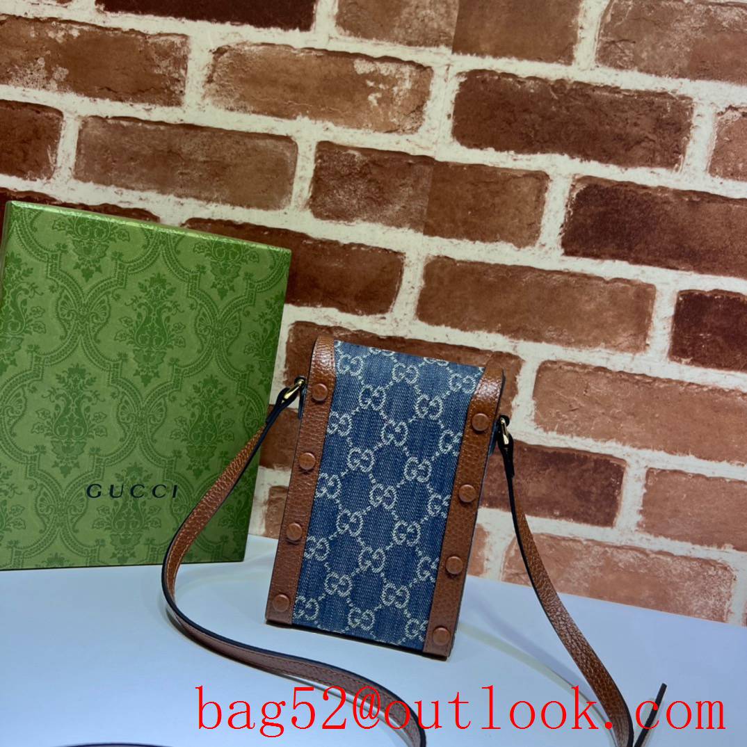 Gucci Horsebit 1955 Mini denim blue vertical crossbody bag