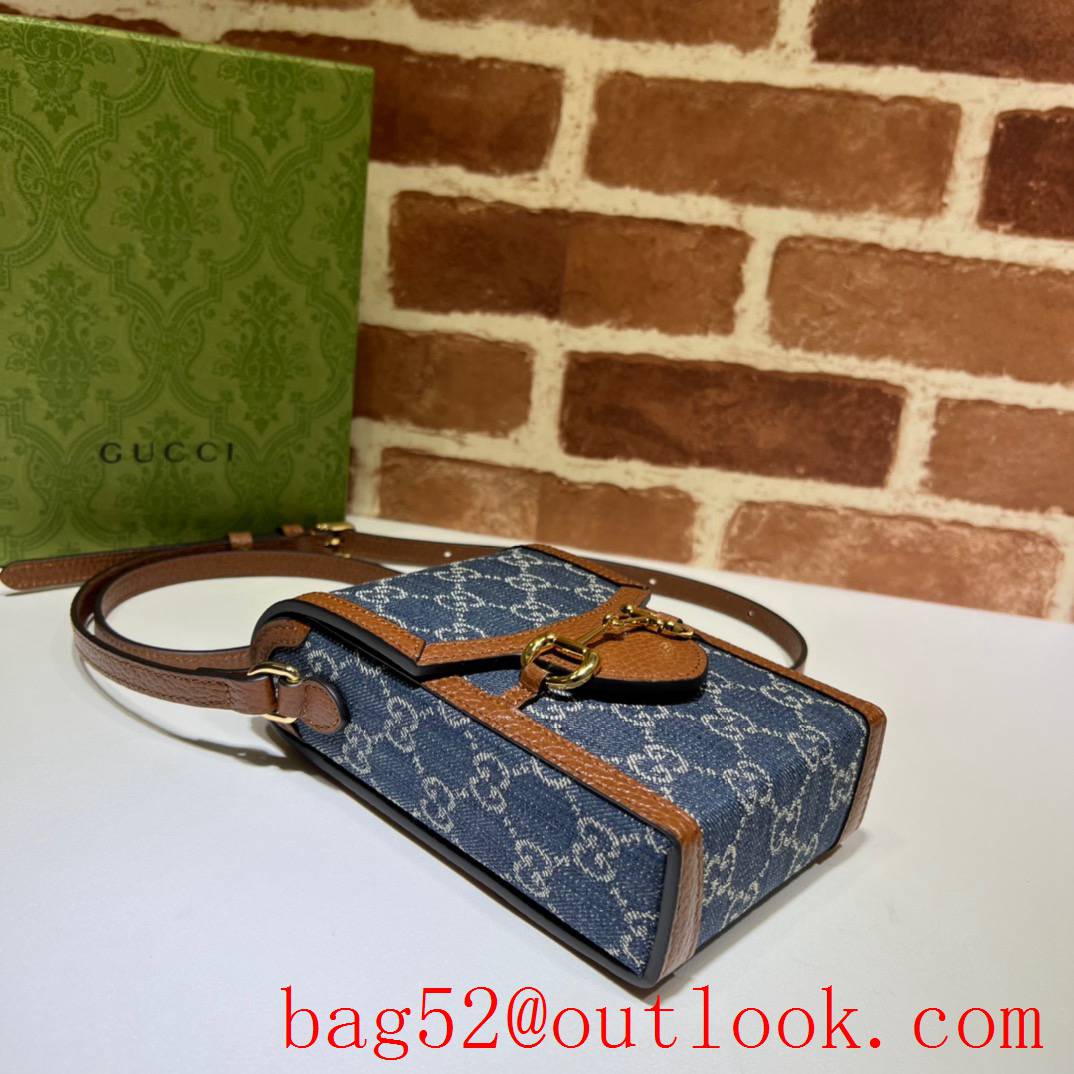 Gucci Horsebit 1955 Mini denim blue vertical crossbody bag
