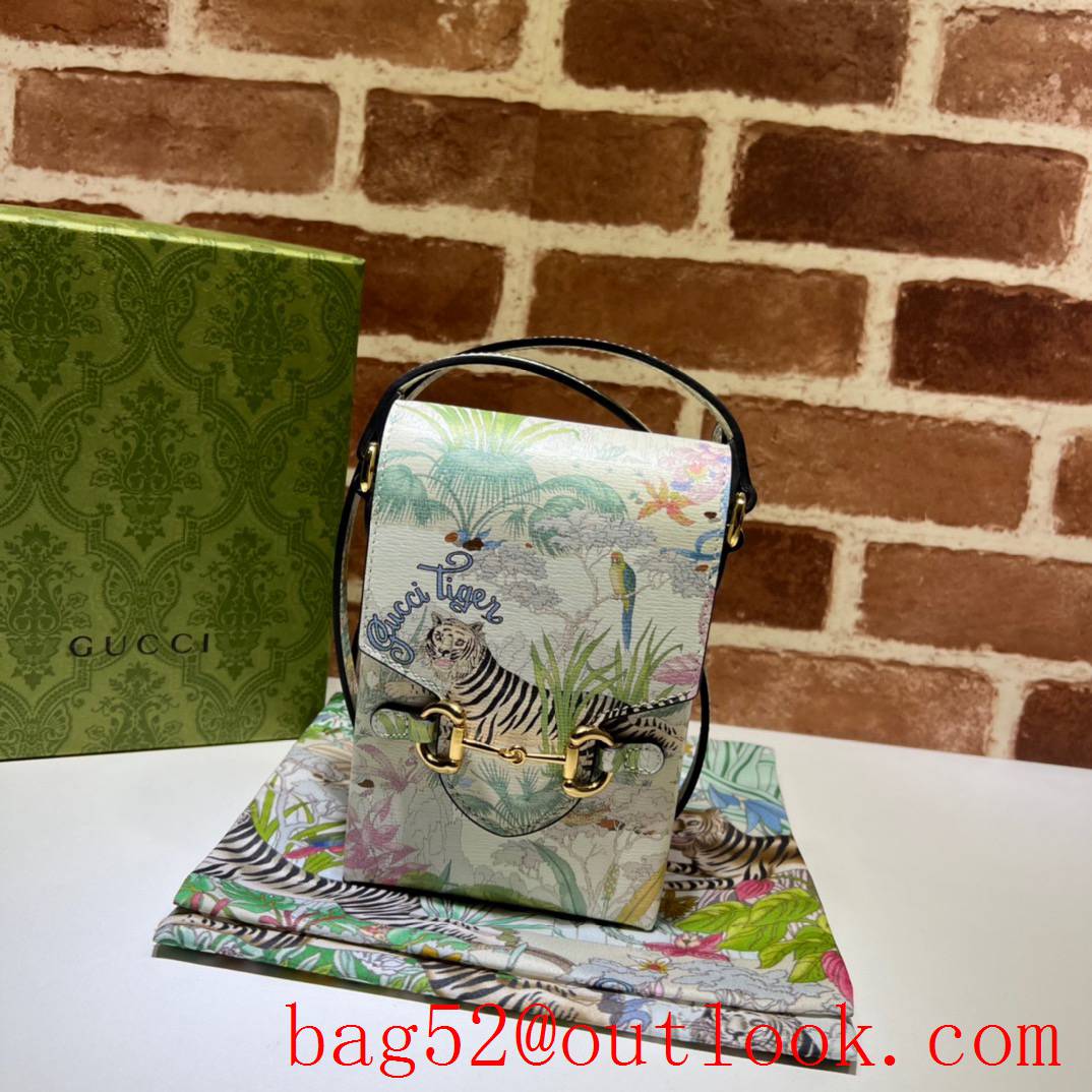 Gucci cream Gucci Horsebit 1955 Mini tiger flower print shoulder Bag