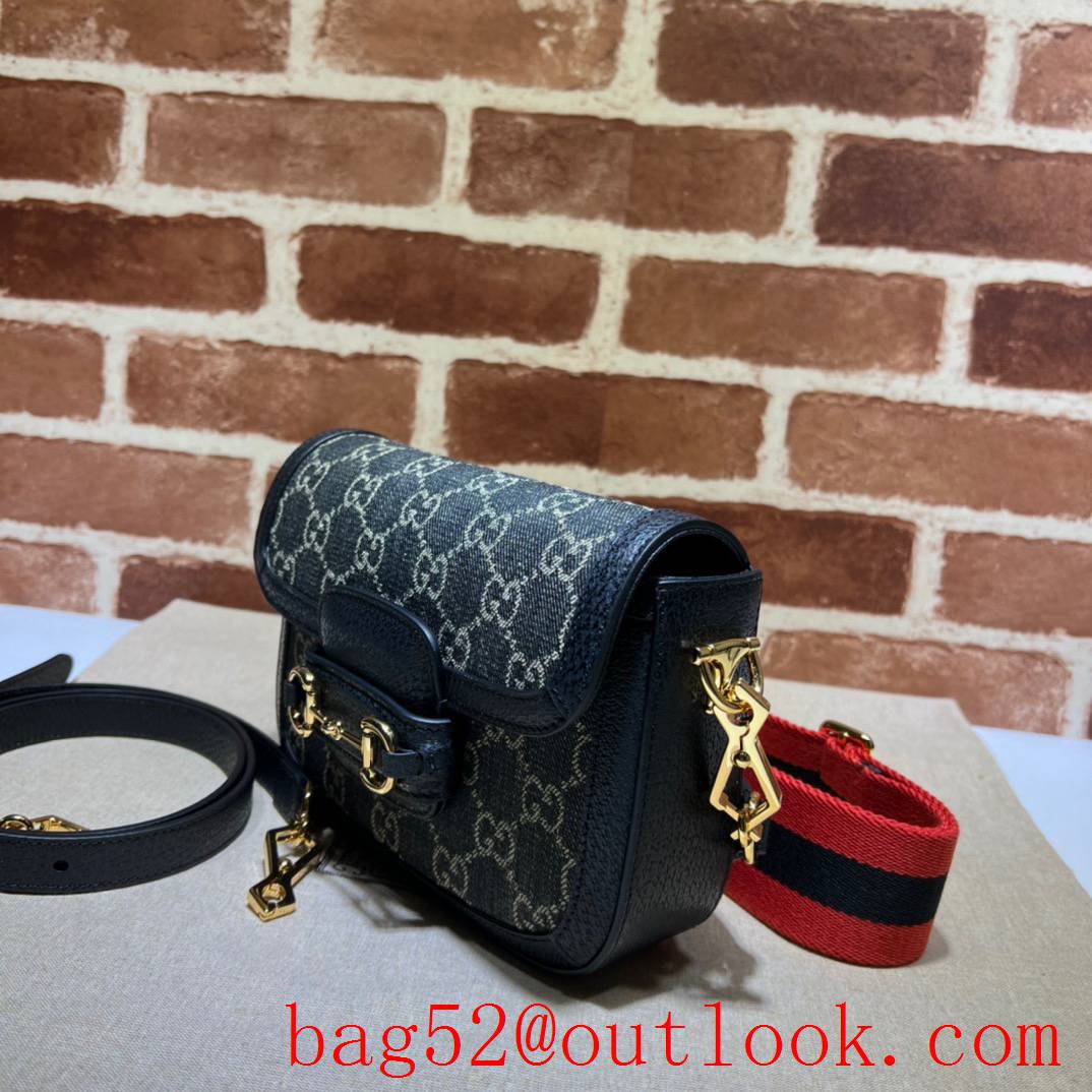 Gucci black denim fabric Horsebit 1955 Mini Bag