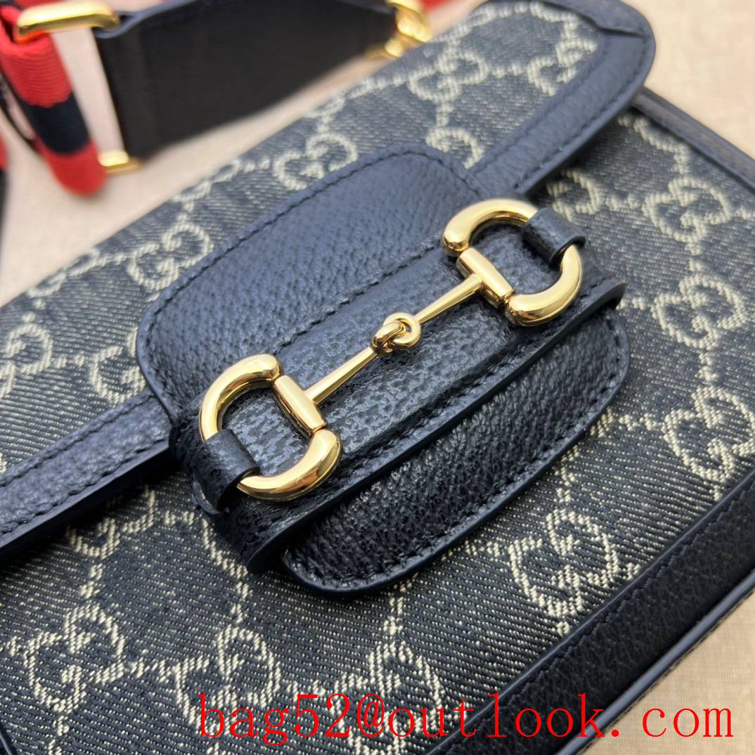 Gucci black denim fabric Horsebit 1955 Mini Bag