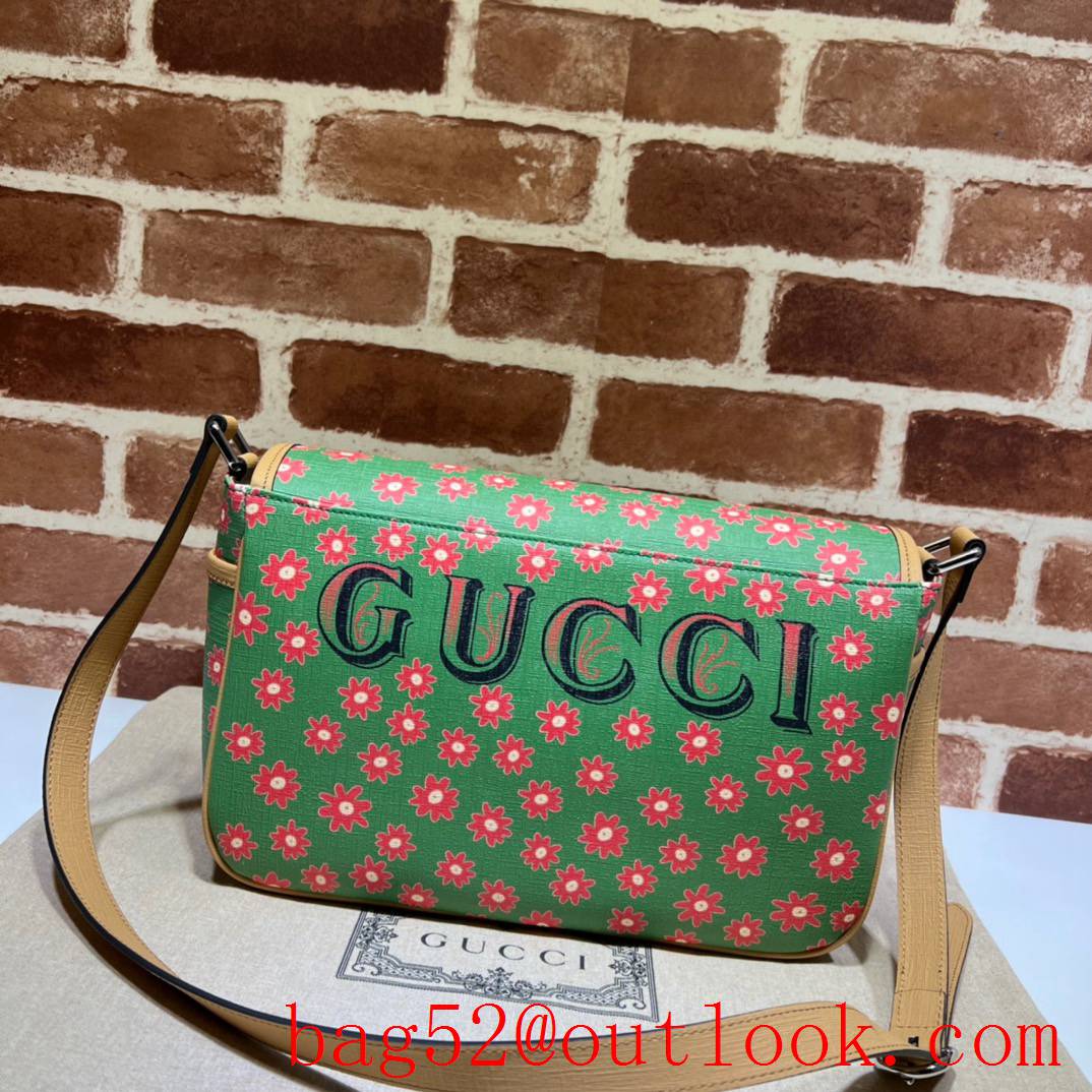 Gucci two pieces cat with red flowers brown with green crossbody bag