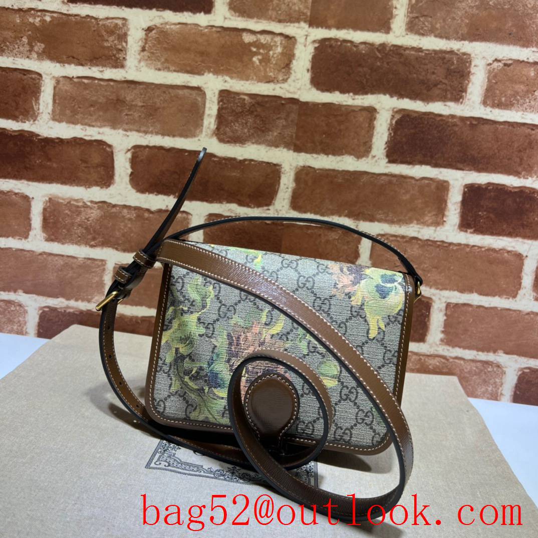 Gucci brown GG Retro mini shoulder flower print bag