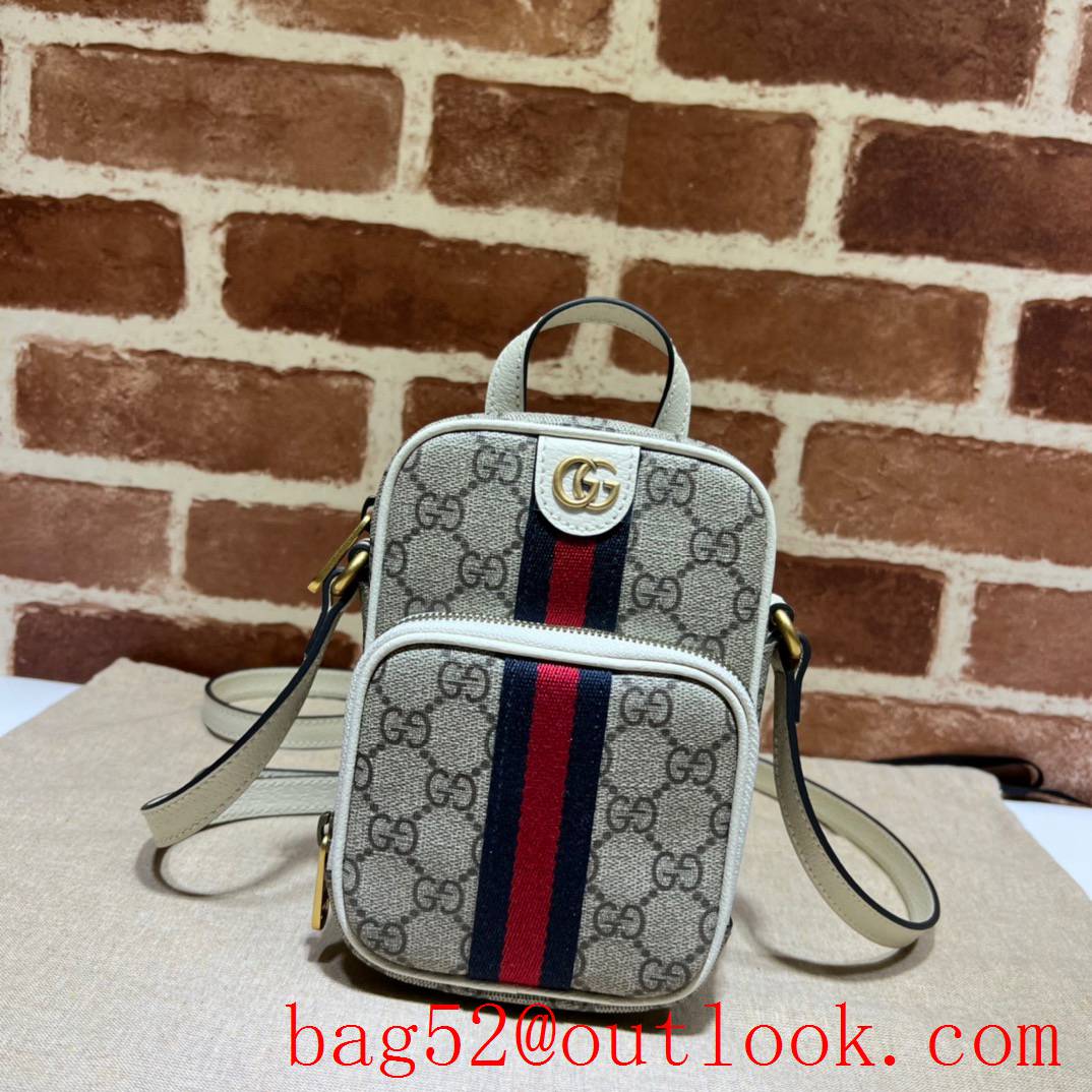 Gucci Ophidia Collection Mini white blue red stripes shoulder with front zipper pocket vertical bag
