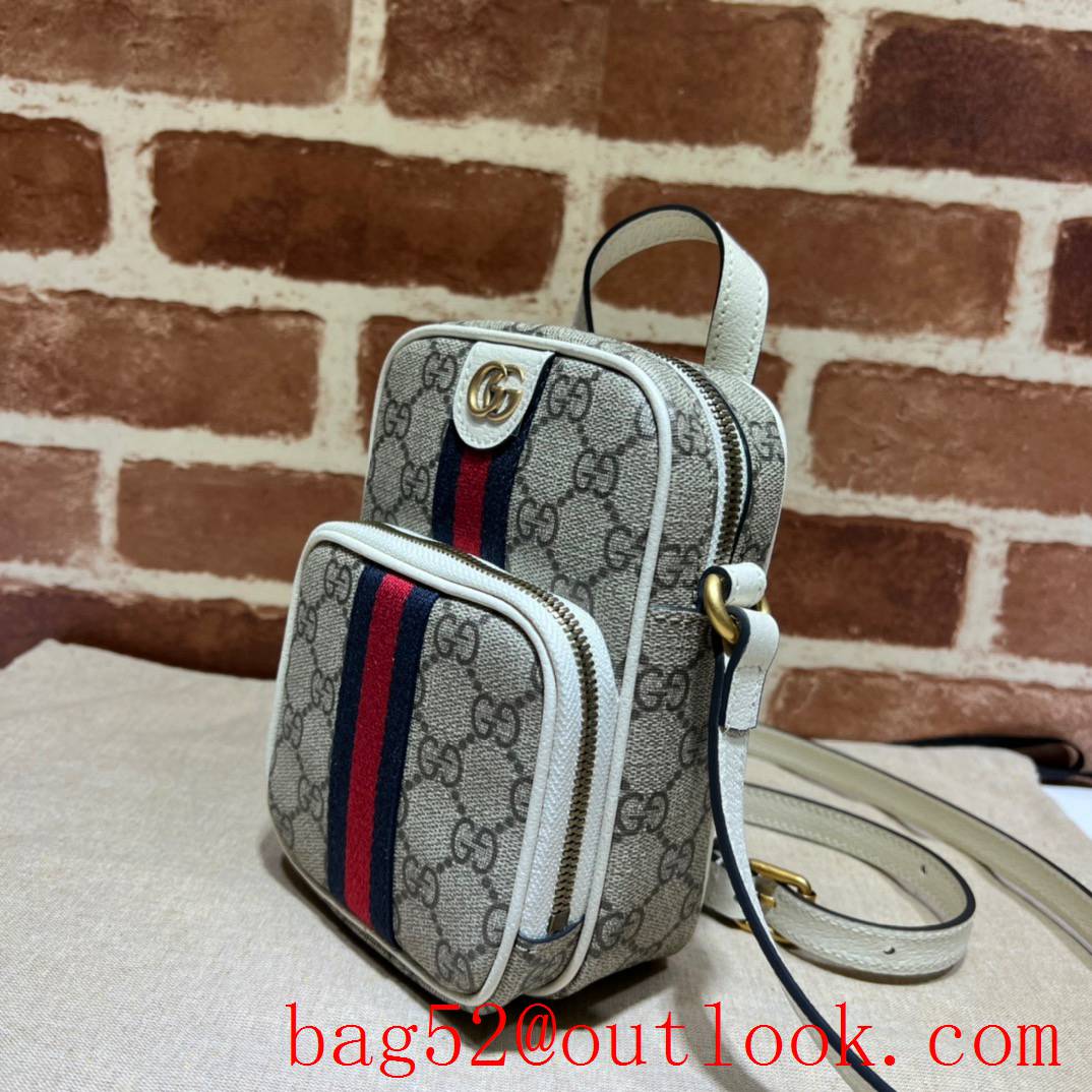 Gucci Ophidia Collection Mini white blue red stripes shoulder with front zipper pocket vertical bag