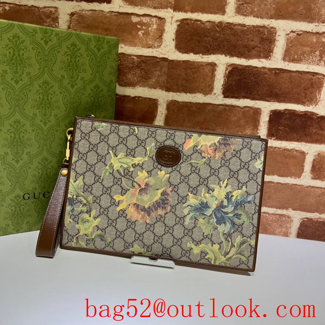 Gucci Interlocking Double G Clutch with flower brown handbag