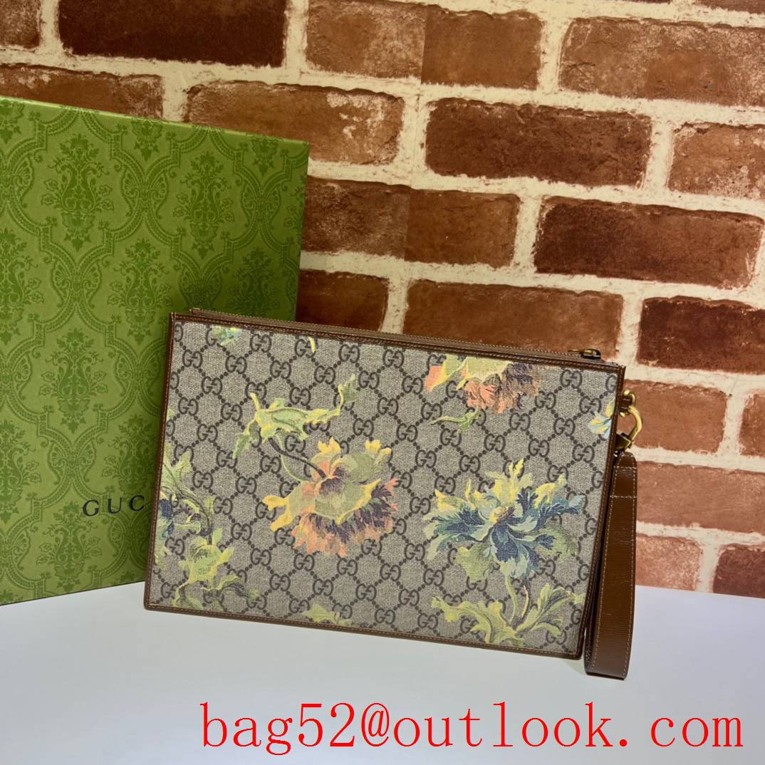 Gucci Interlocking Double G Clutch with flower brown handbag