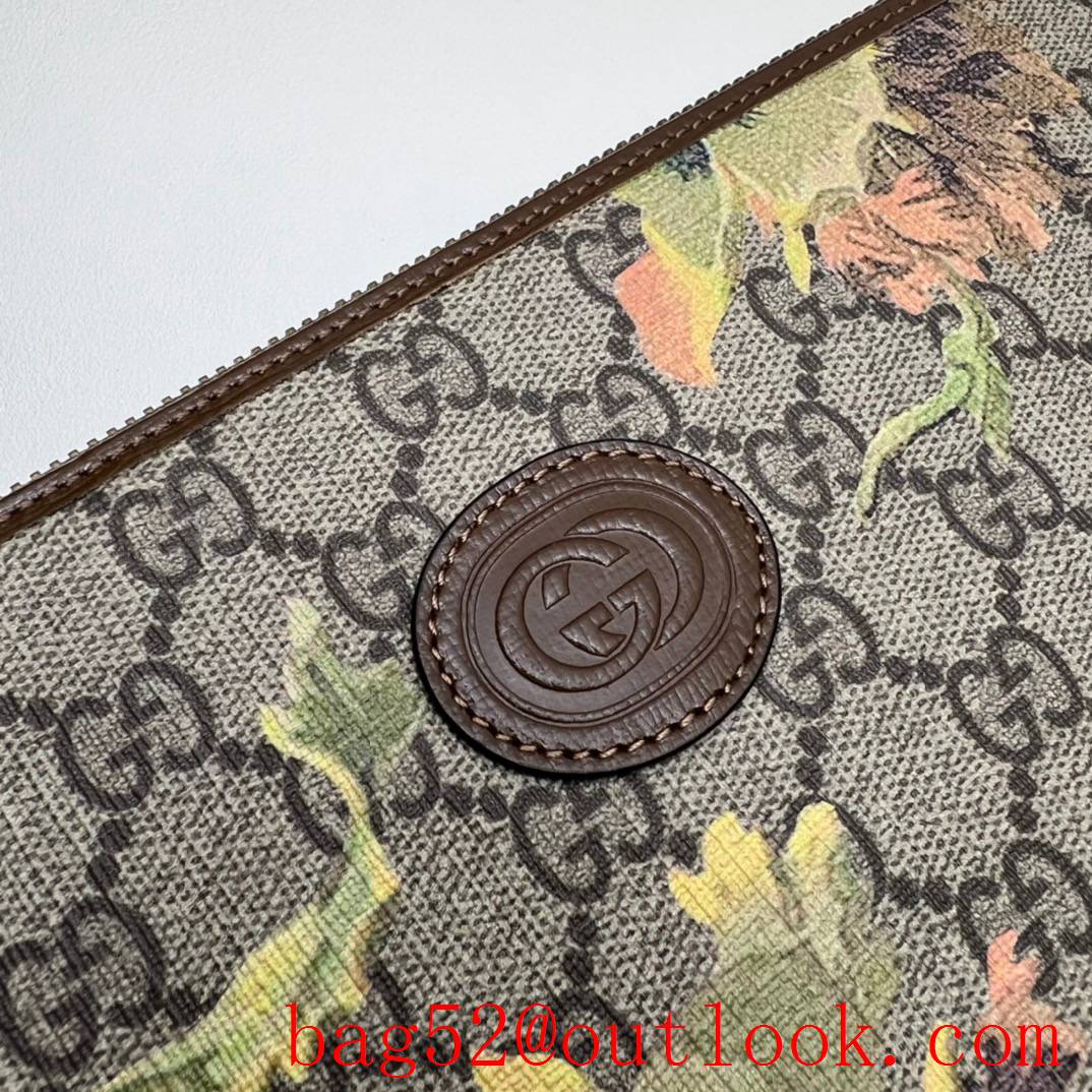 Gucci Interlocking Double G Clutch with flower brown handbag