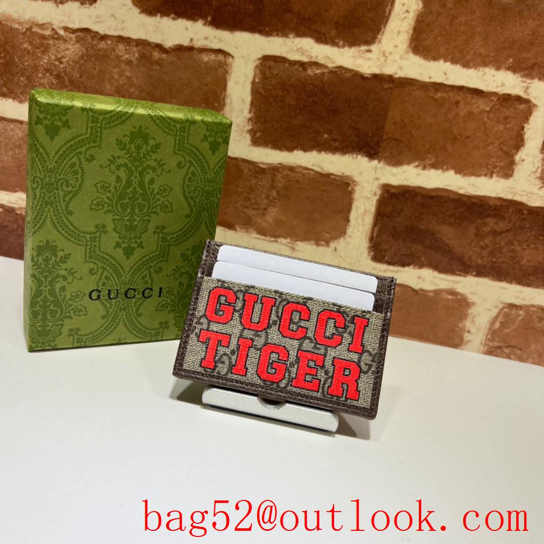 Gucci green short card holder wallet purse with "GUCCI TIGER" Letters