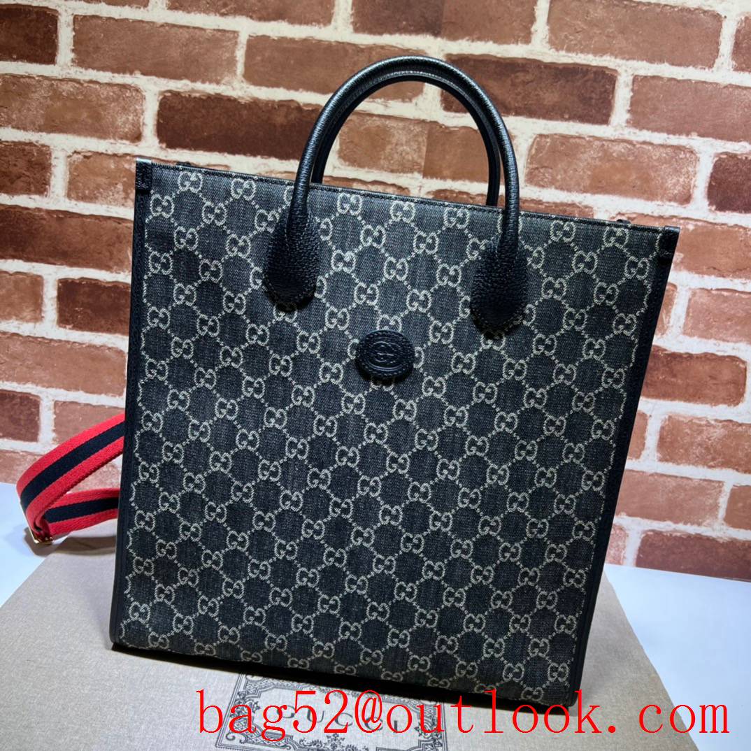 Gucci black Medium with Interlocking G Tote Bag with red strap