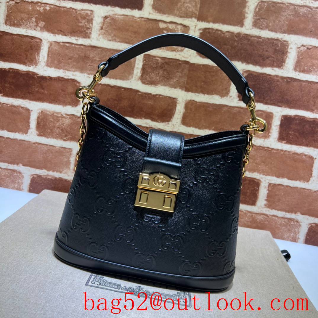 Gucci black Small GG shoulder metal buckle lock Leather embossing gold Chain shoulder bag