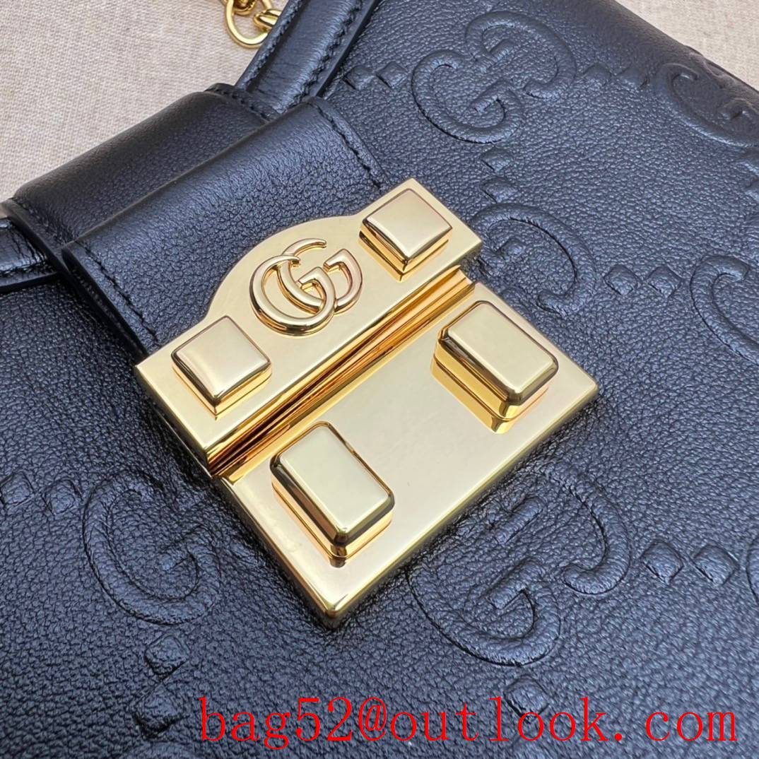 Gucci black Small GG shoulder metal buckle lock Leather embossing gold Chain shoulder bag