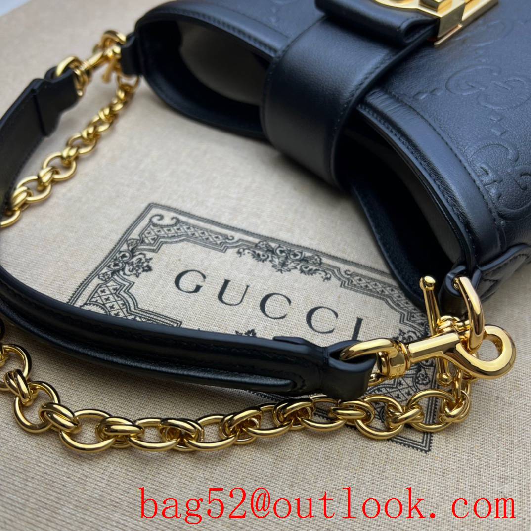 Gucci black Small GG shoulder metal buckle lock Leather embossing gold Chain shoulder bag