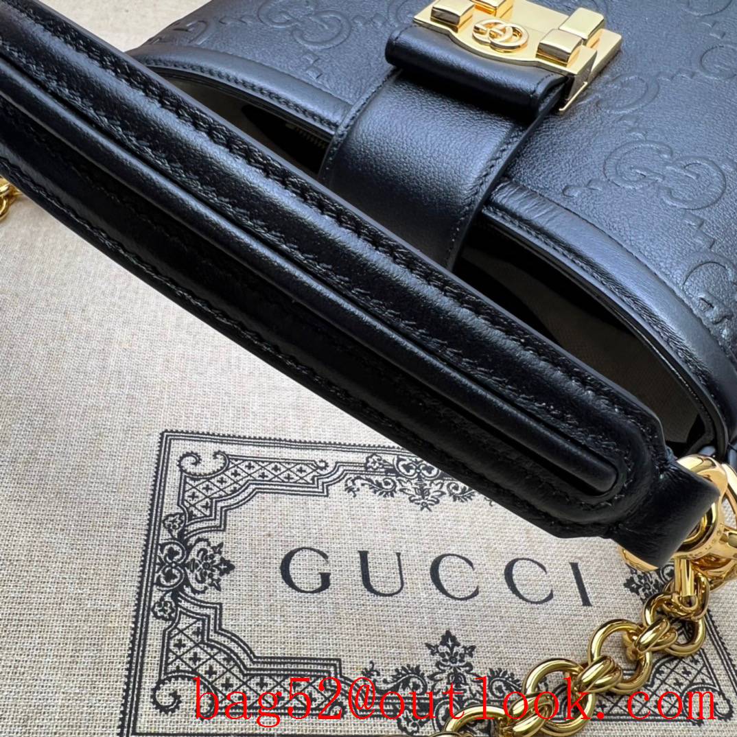 Gucci black Small GG shoulder metal buckle lock Leather embossing gold Chain shoulder bag