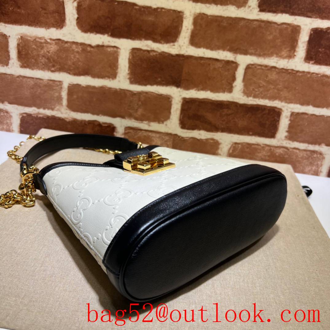 Gucci white Small GG shoulder metal buckle lock Leather embossing gold Chain shoulder bag