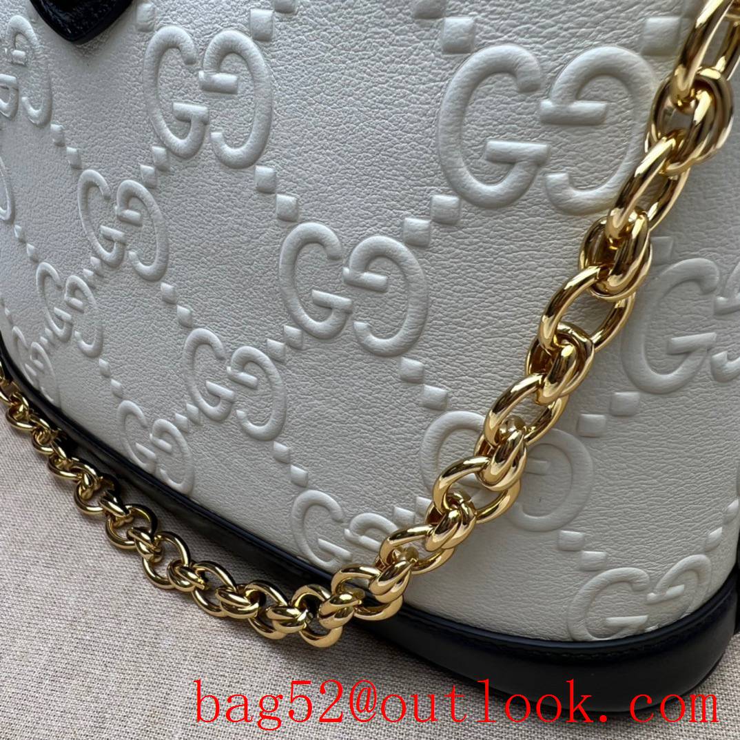 Gucci white Small GG shoulder metal buckle lock Leather embossing gold Chain shoulder bag