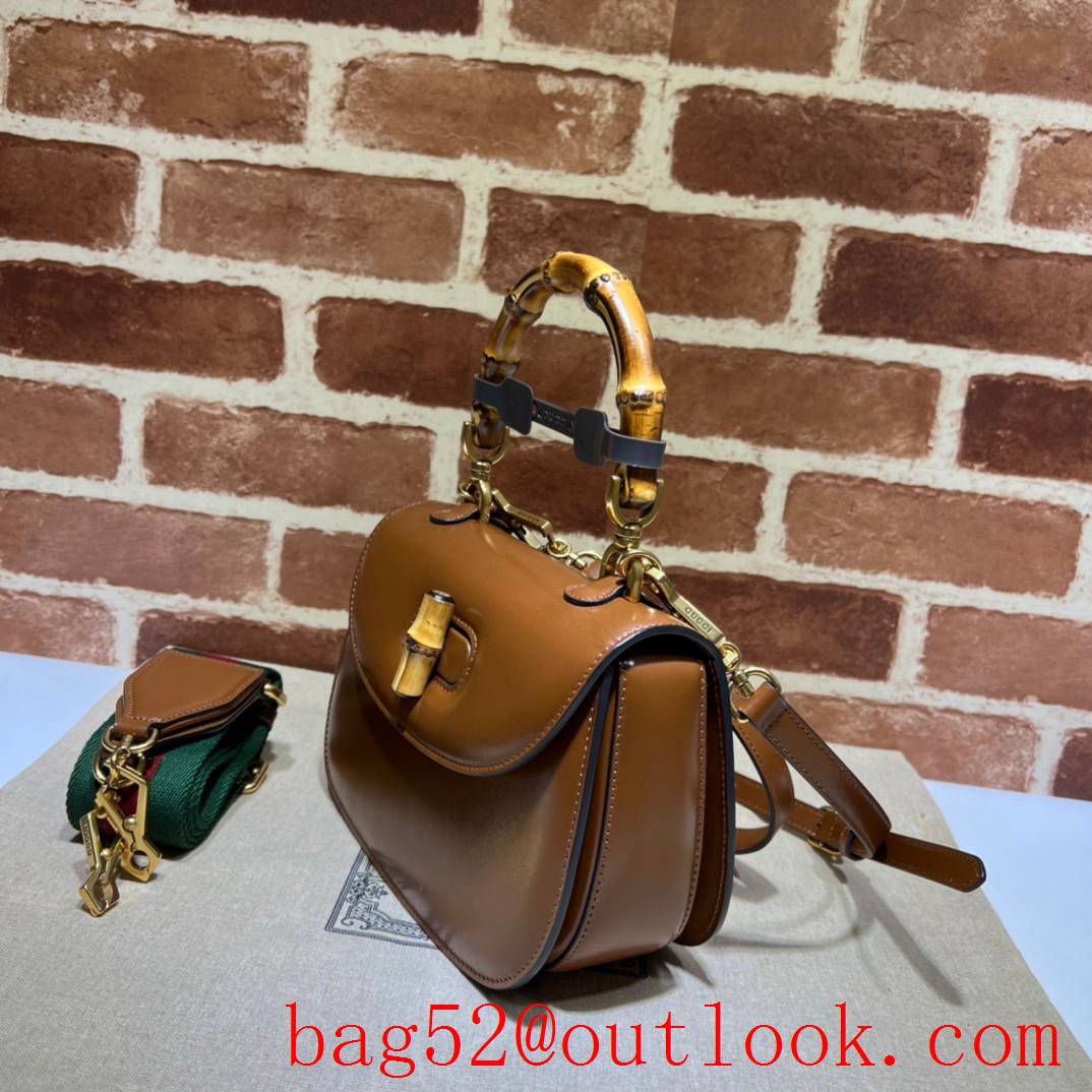 Gucci brown Bamboo Small with green strap Tote bag