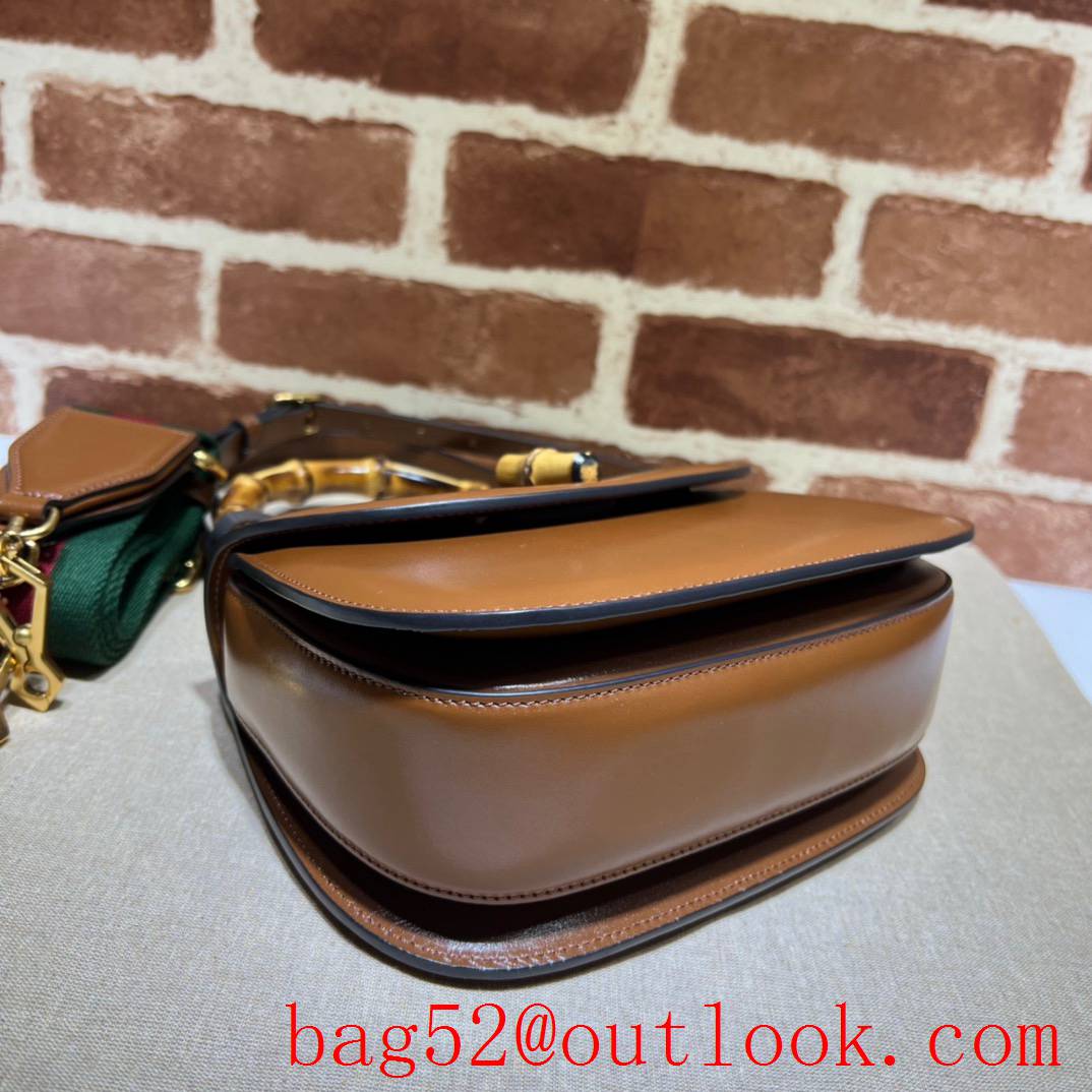 Gucci brown Bamboo Small with green strap Tote bag