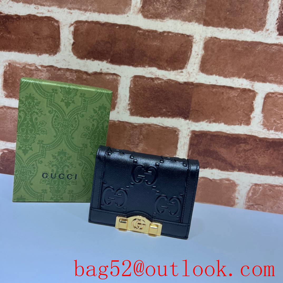 Gucci short black double G small metal logo wallet purse card holder