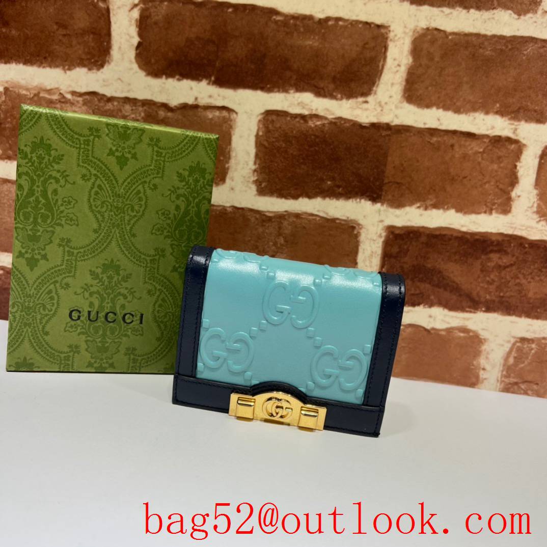 Gucci short blue double G small metal logo wallet purse card holder