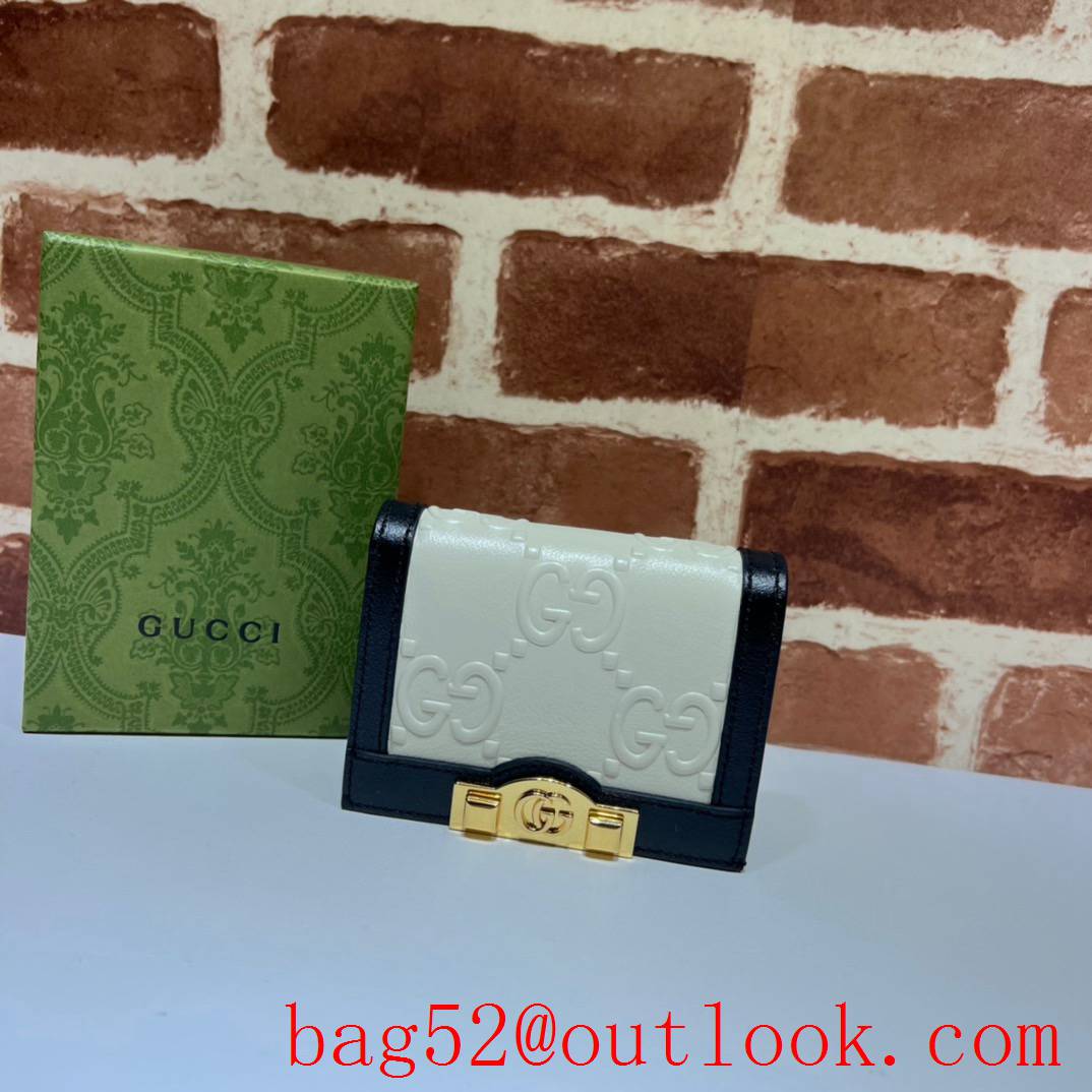 Gucci short white double G small metal logo wallet purse card holder