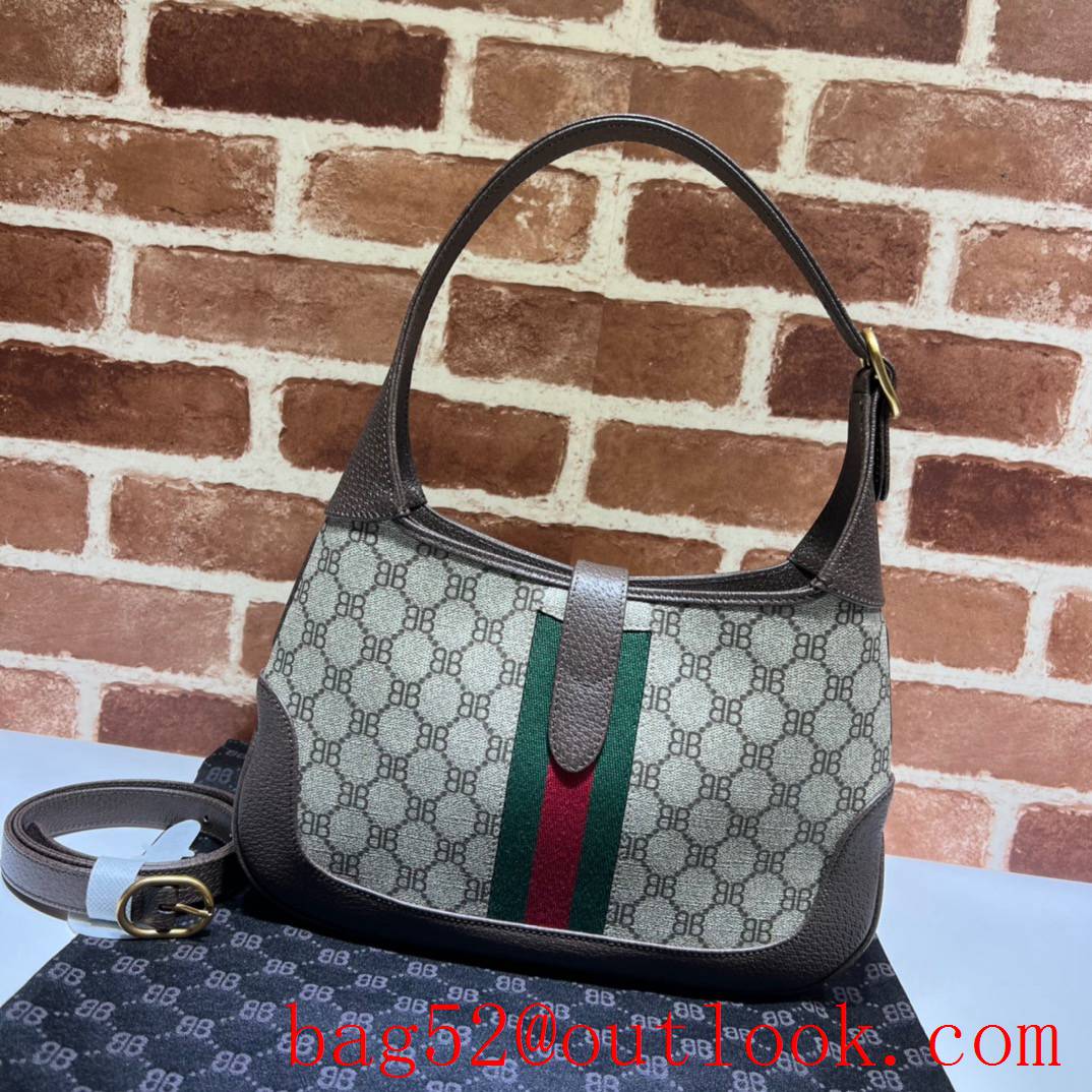 Gucci With balenciaga brown with green red stripes tote shoulder underarm handbag bag