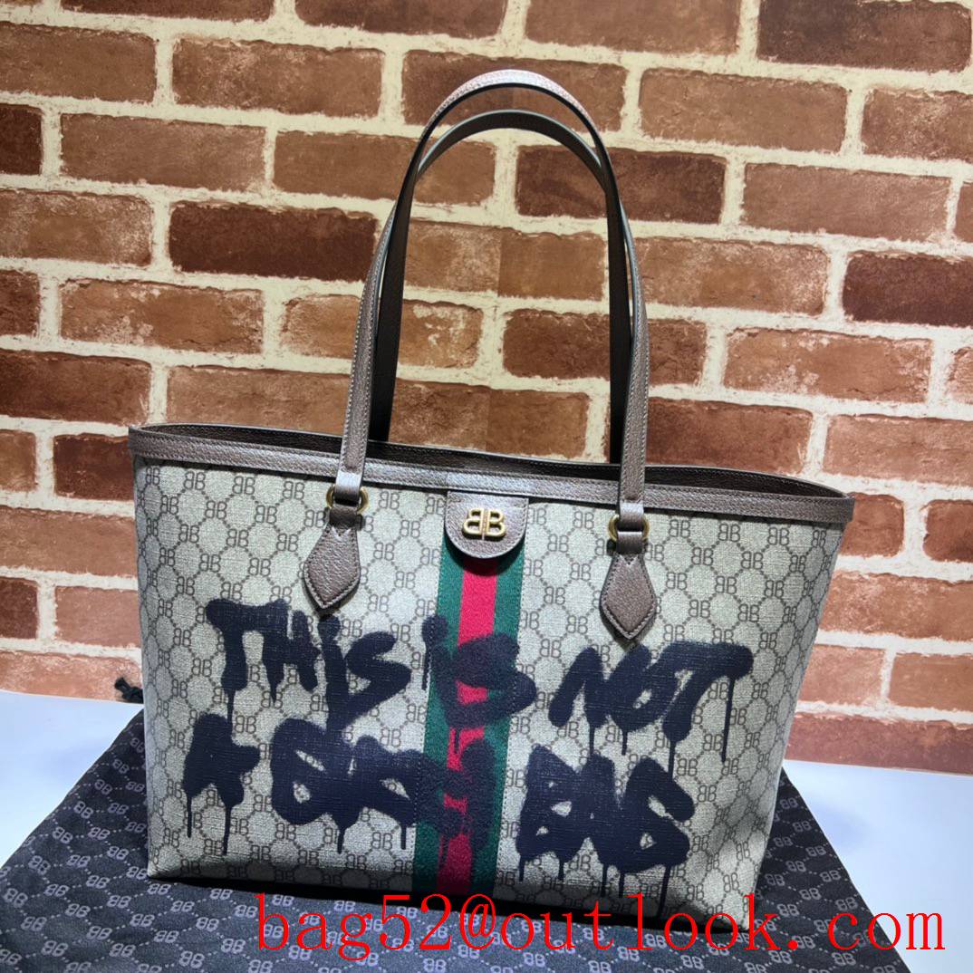 Gucci large black graffiti joint brand tote shopping bag 680125