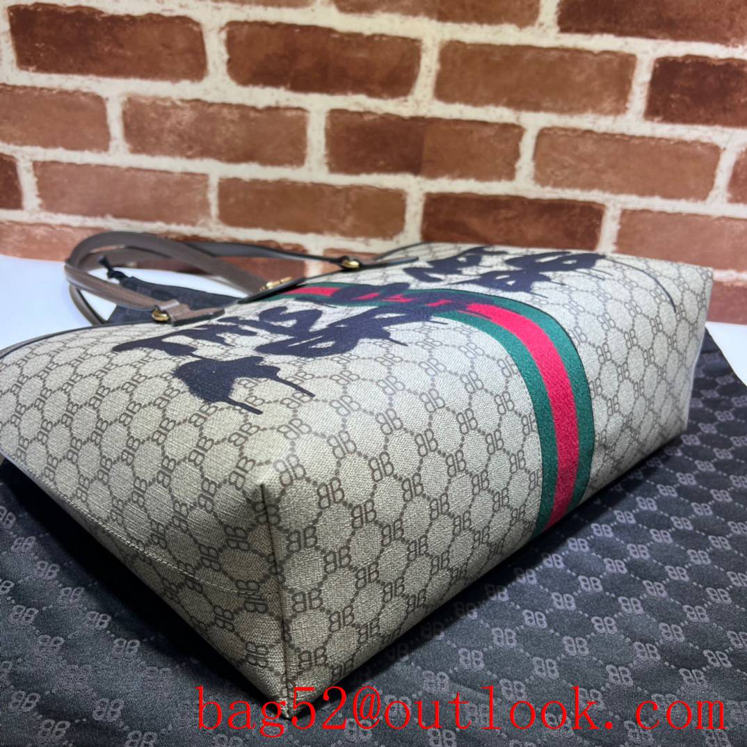 Gucci large black graffiti joint brand tote shopping bag 680125