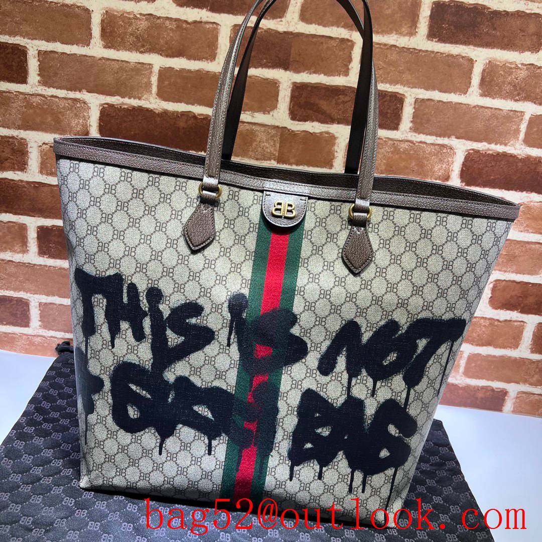 Gucci brown large with letters balenciaga joint brand tote bag