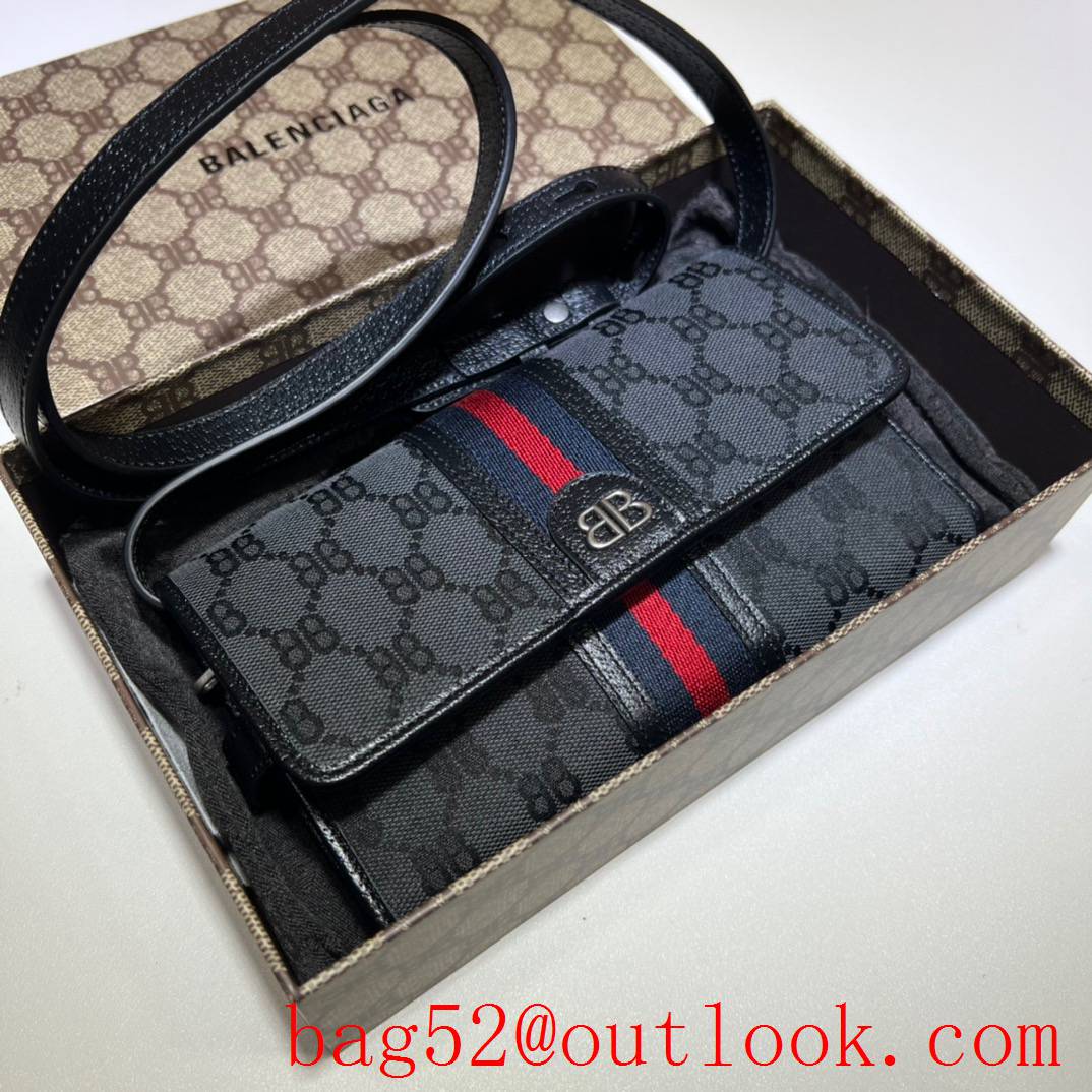 Gucci black with balenciaga colorful stripes shoulder rectangle crossbody bag