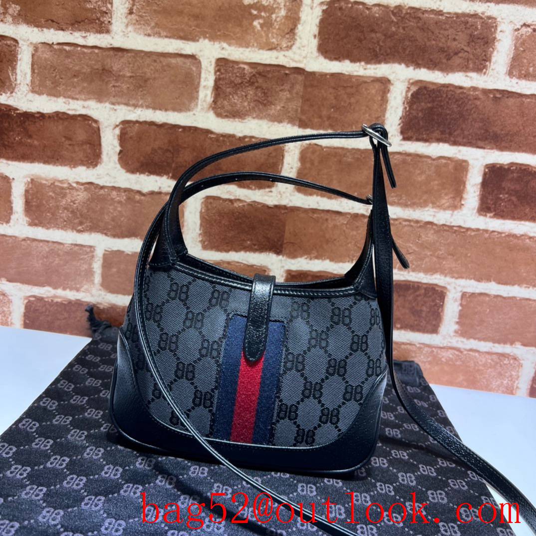 Gucci women black metal buckle shoulder crossbody bag