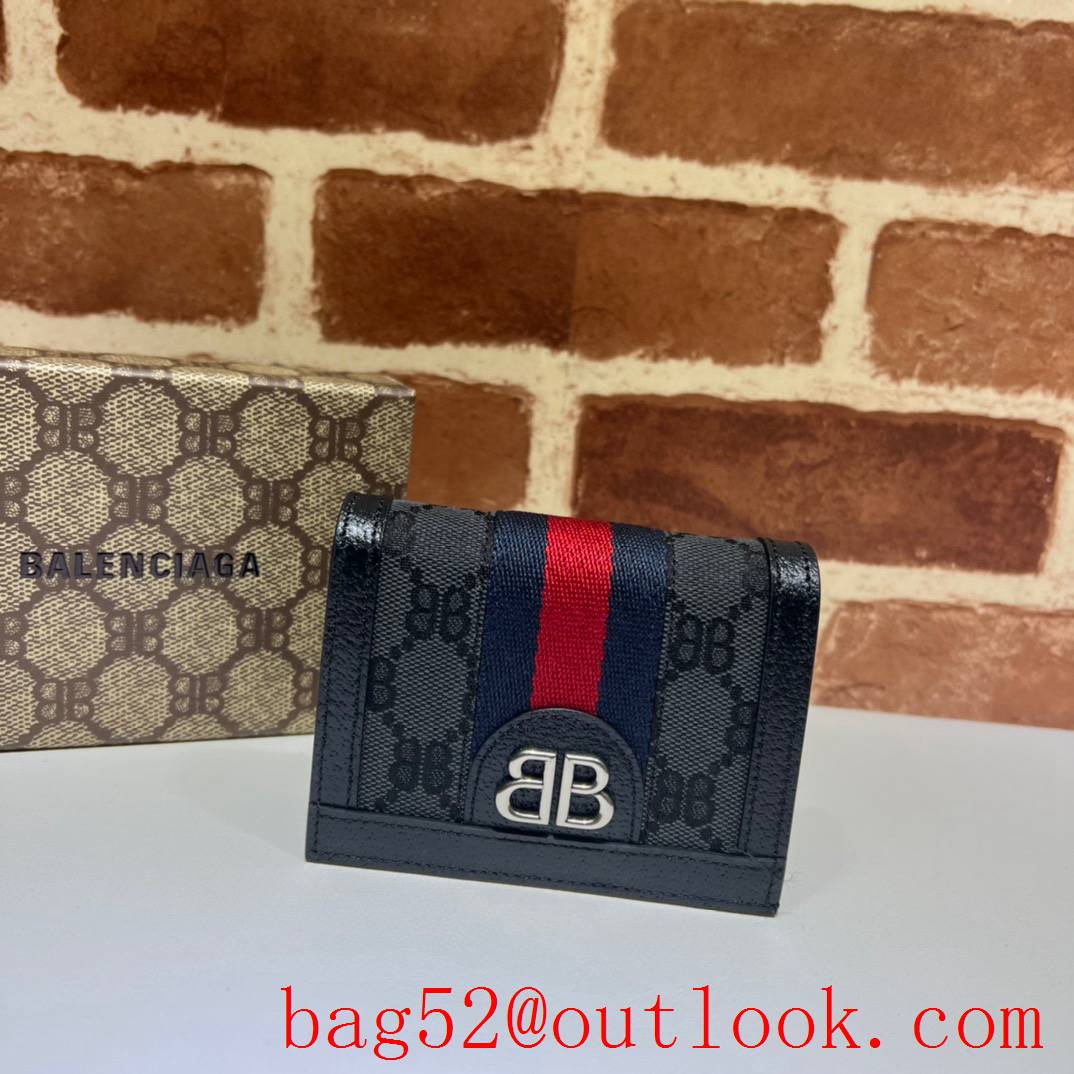 Gucci black with balenciaga joint name blue red stripes women wallet purse