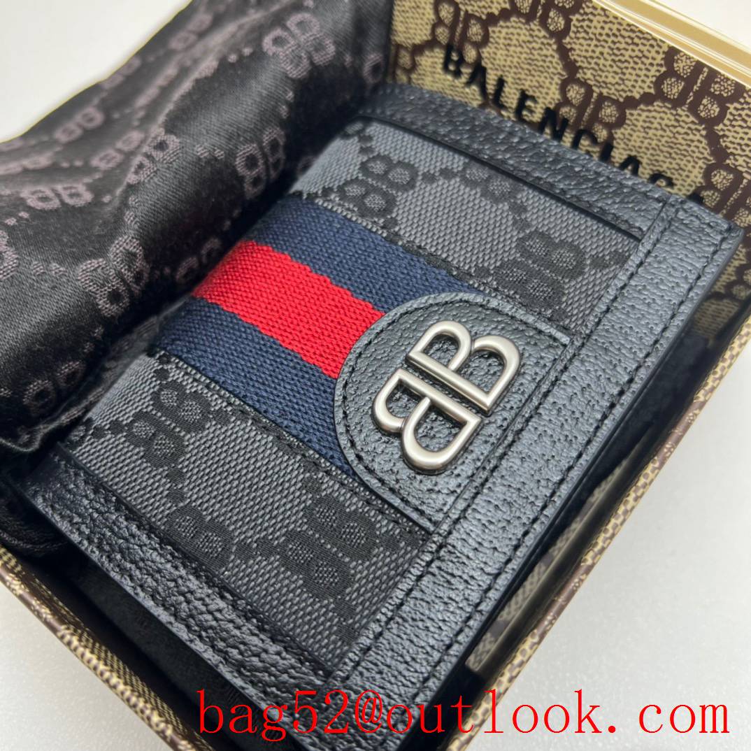 Gucci black with balenciaga joint name blue red stripes women wallet purse