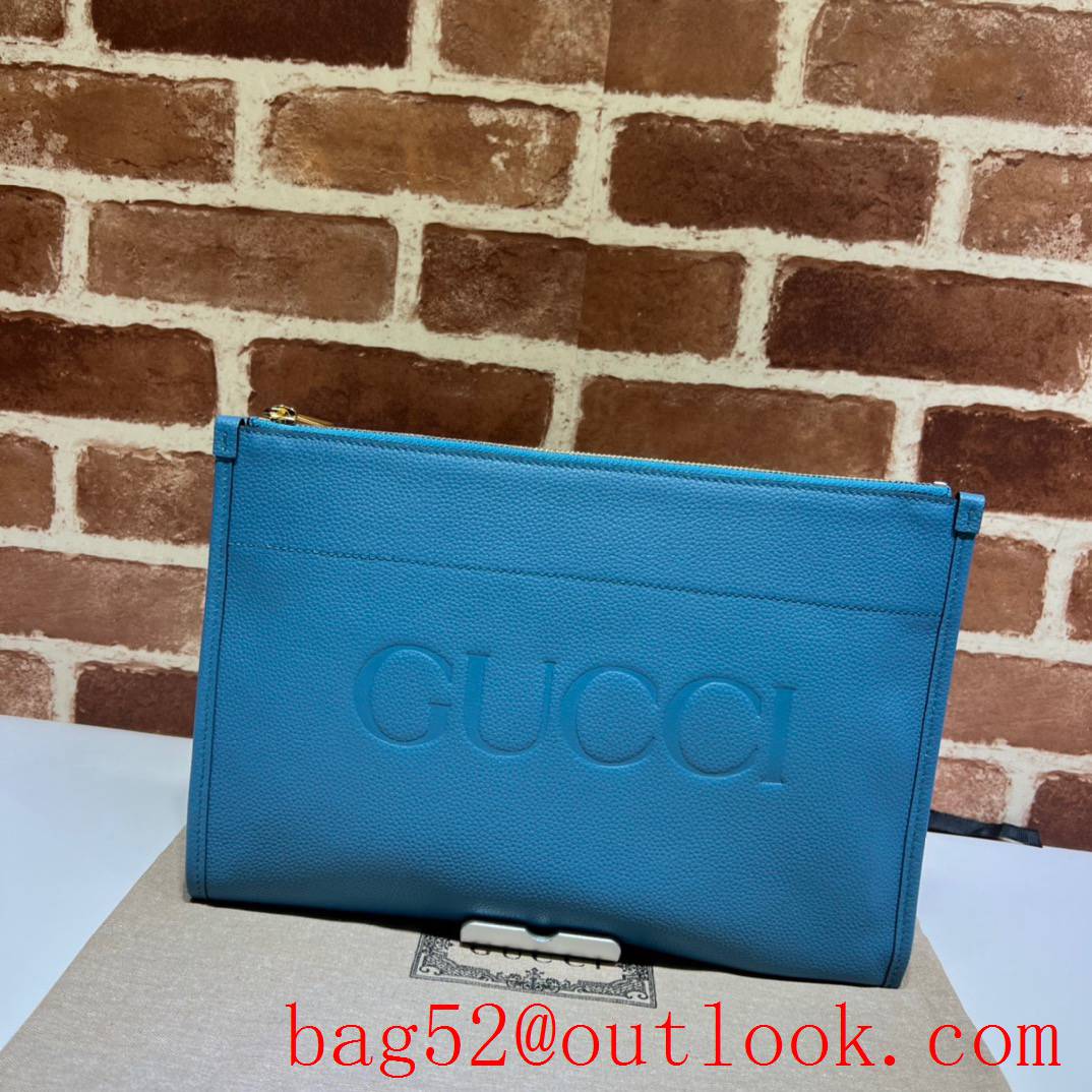 Gucci blue large long leather with brand logo zipply handbag clutch