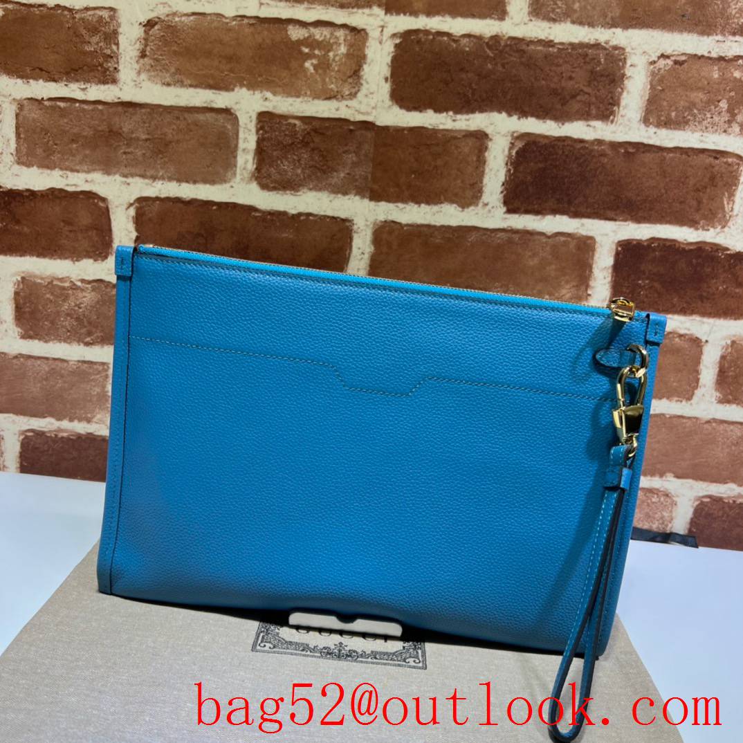 Gucci blue large long leather with brand logo zipply handbag clutch