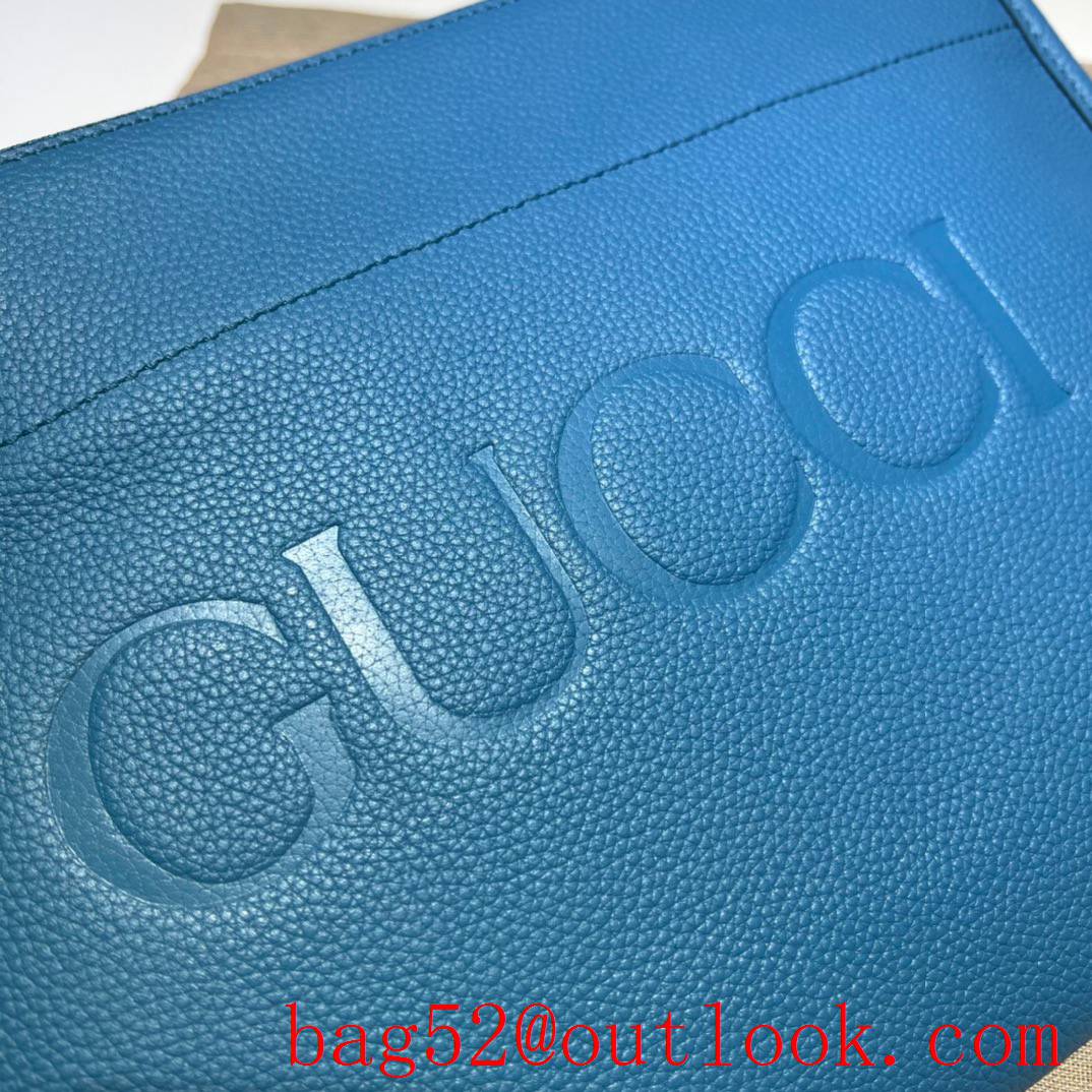 Gucci blue large long leather with brand logo zipply handbag clutch