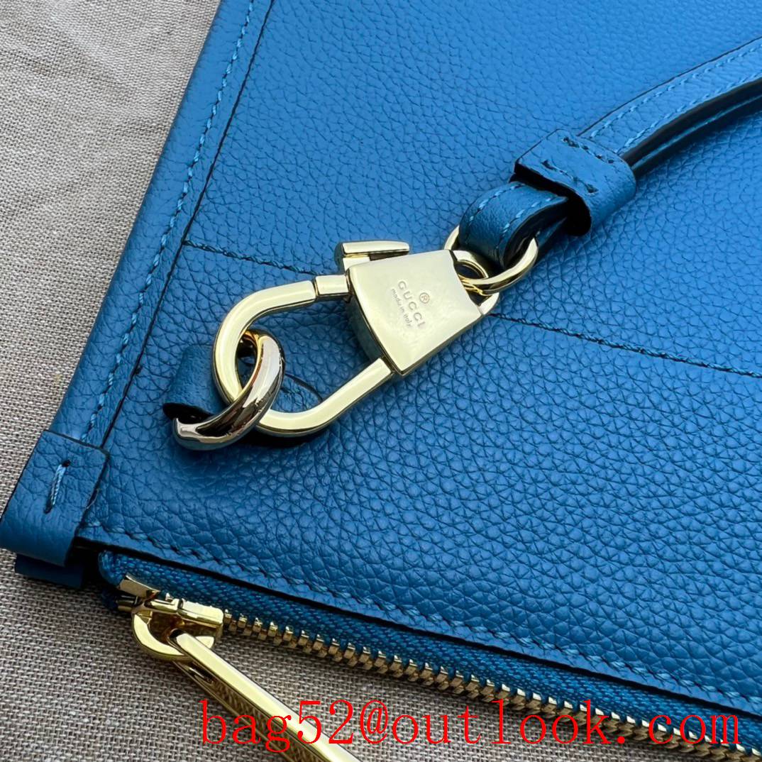 Gucci blue large long leather with brand logo zipply handbag clutch