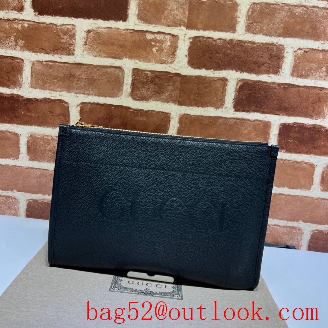 Gucci grey large long leather with brand logo zipply handbag clutch