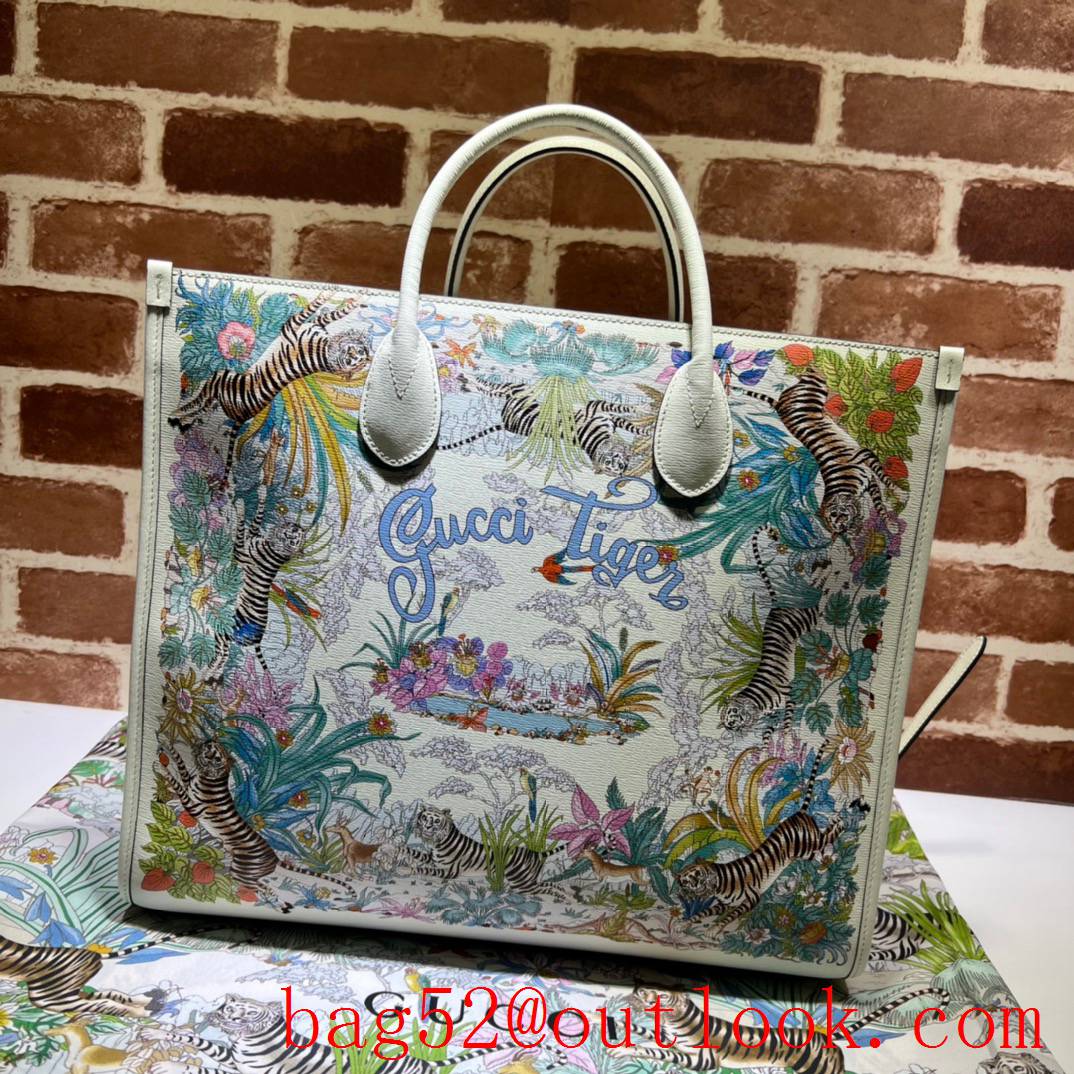 Gucci full flowers with tiger print tote white large bag