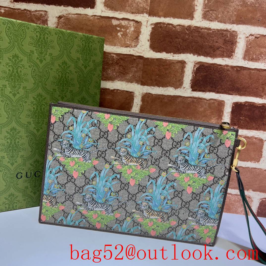 Gucci tiger and flower print large handbag clutch bag