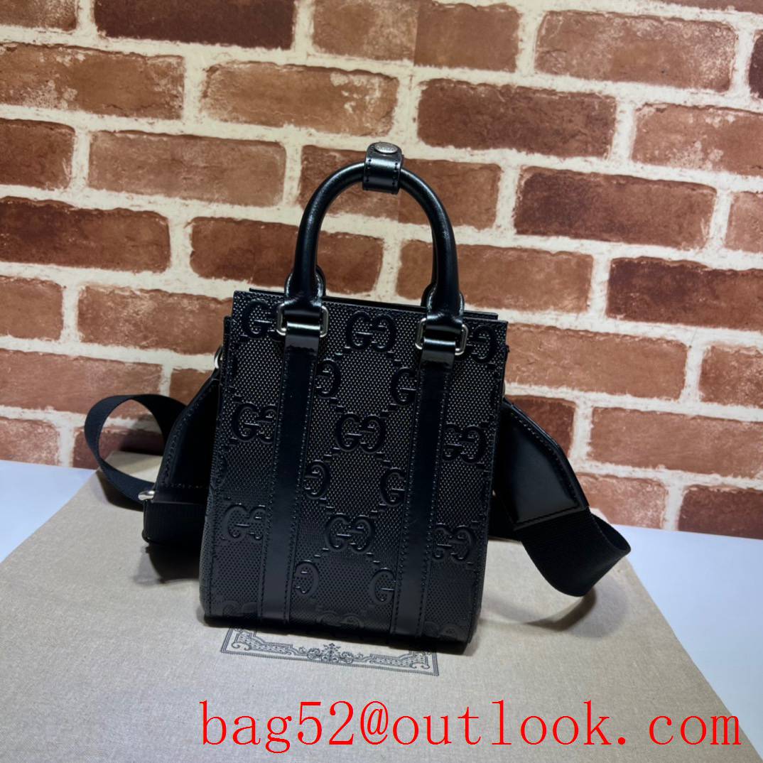 Gucci black GG print embossed mini tote bag