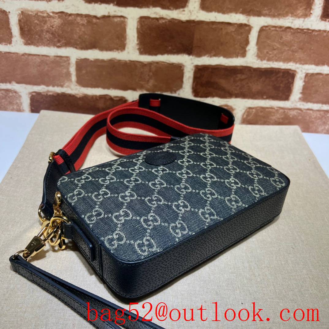 Gucci black denim red strap shoulder crossbody bag